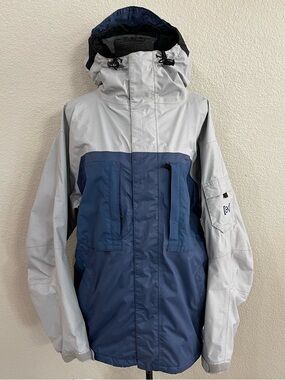 Burton AK Two-Tone Blue & Light Gray Hooded Snowboard Jacket Men’s Size Medium